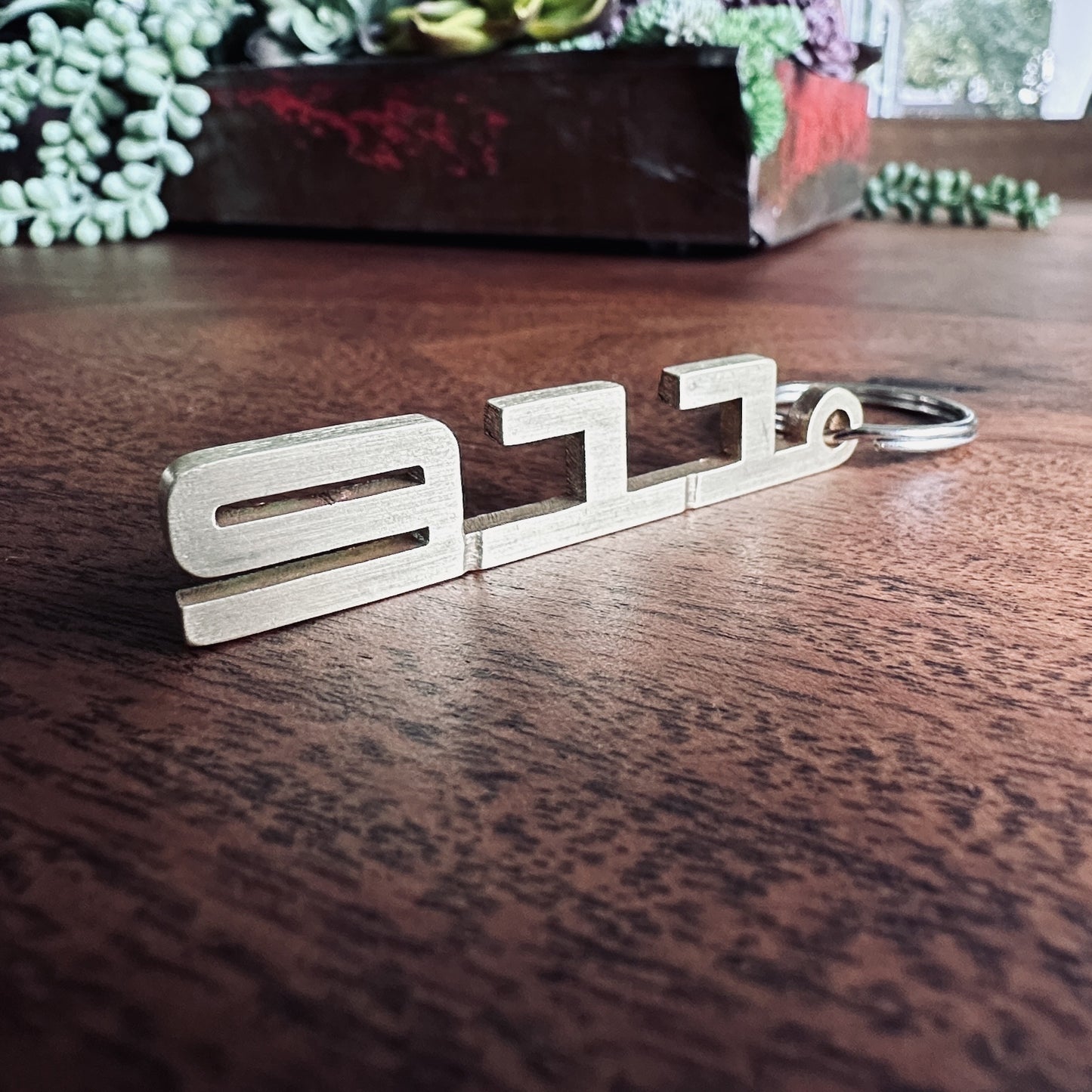 911 Brass Porsche Keychain